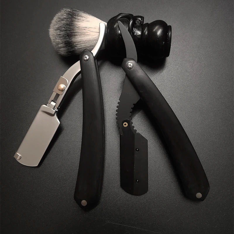 2-Color Wood Handle Shaving Razor – Professional Barber & Eyebrow Razor for Men