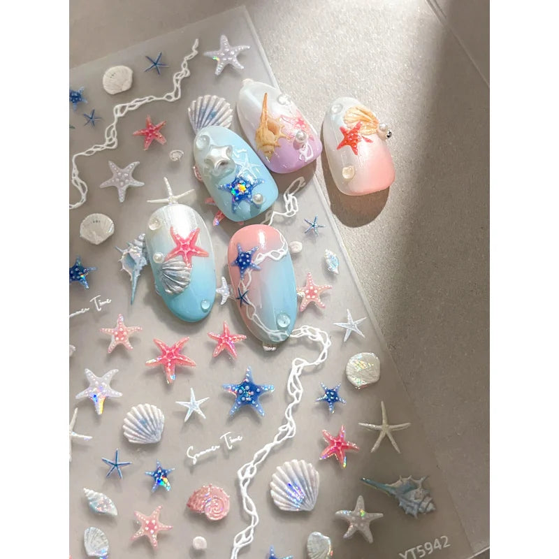 3D Starfish Shell Nail Stickers – Summer DIY Self-Adhesive Decals