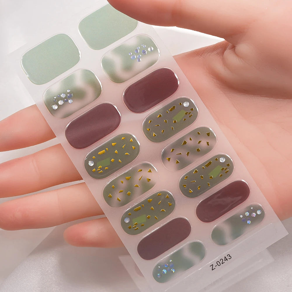 Dopamine Color 5-Sheet Nail Sticker Set – 80 Tips, 3D Foil & Line Full-Cover Wraps