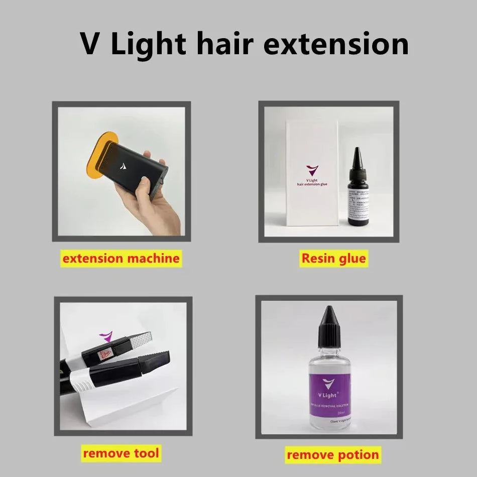 Shinehair Original V-Light Technology Hair Extension Machine & Glue Kit – Tape & V-Light Extensions Tool Set