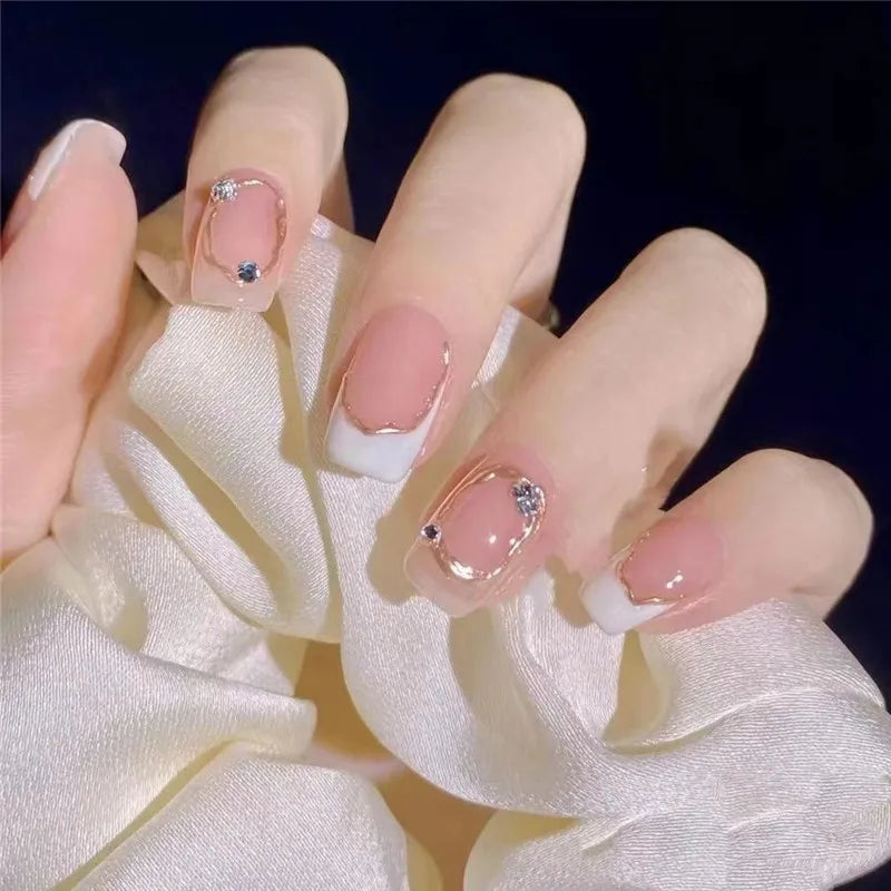 24Pc Leopard Chain Ballerina Press-On False Nails – Full Cover Reusable Tips