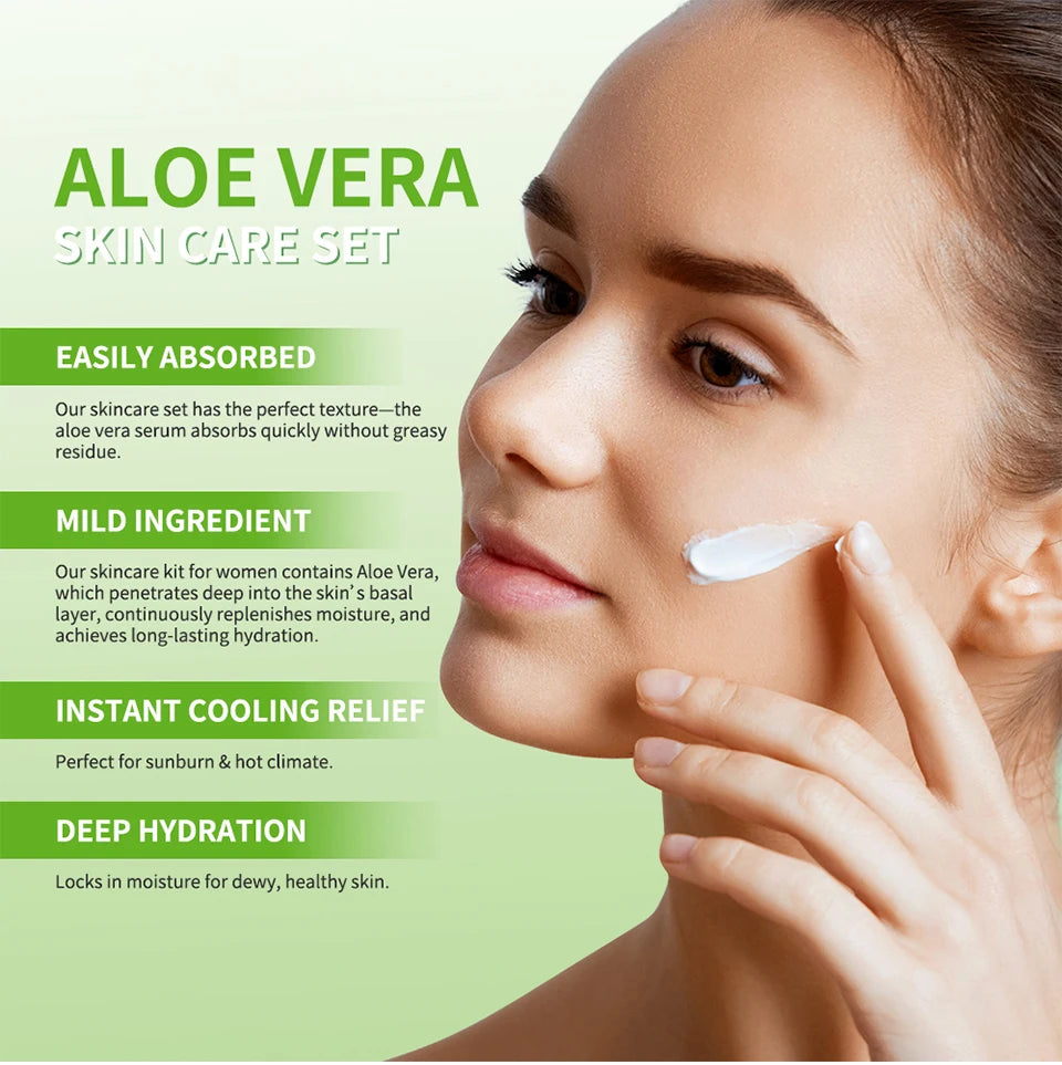 Aloe Vera Skin Care Set – Cleanser, Toner, Serum & Lip Balm (6 pcs) | Deep Hydration & Smooth Skin