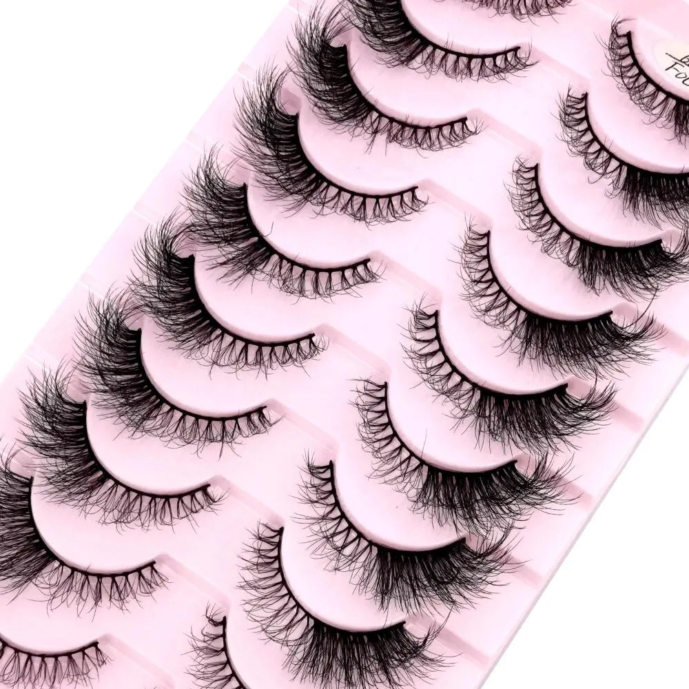 Cat Eye Wispy Mink Lashes – 10 Pairs, Natural Fluffy Long & Short False Eyelashes