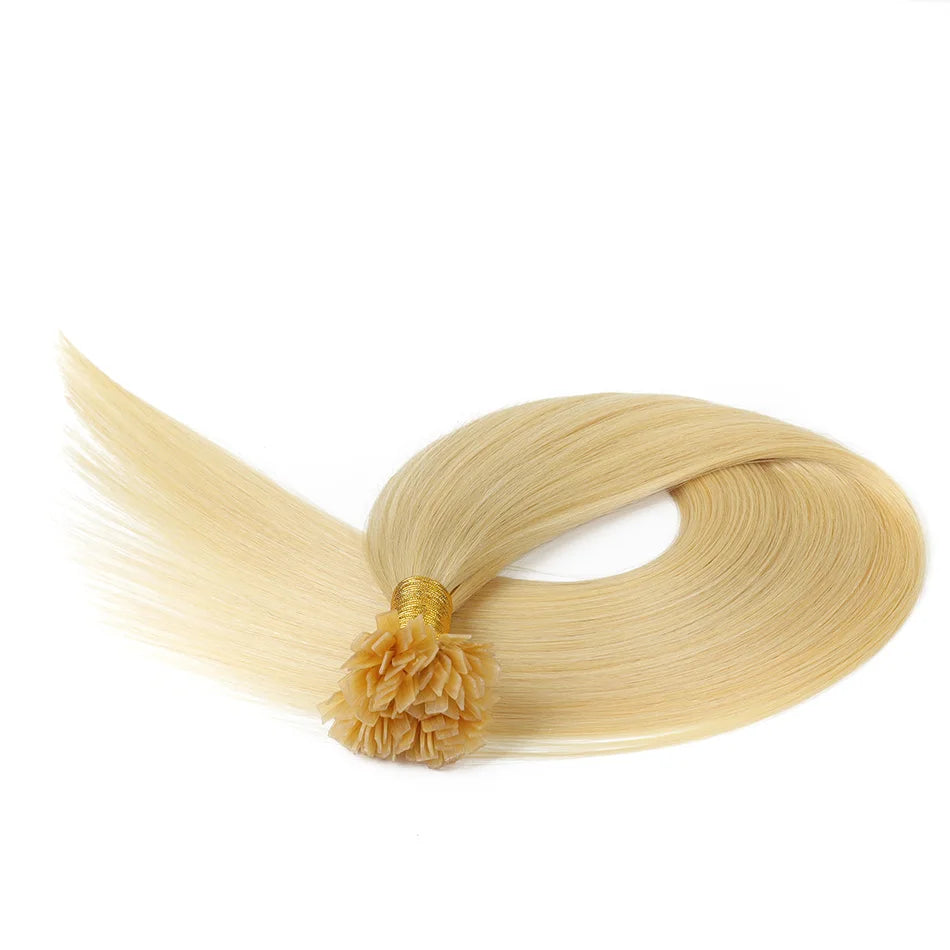 BHF Straight Flat Tip Human Hair Extensions – 1g/Strand, Keratin Fusion, Blonde & Brown