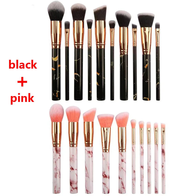 10PCS Marble Makeup Brush Set – Foundation, Blush, Eyeshadow, Eyebrow, Contour, Lip & Face Brushes