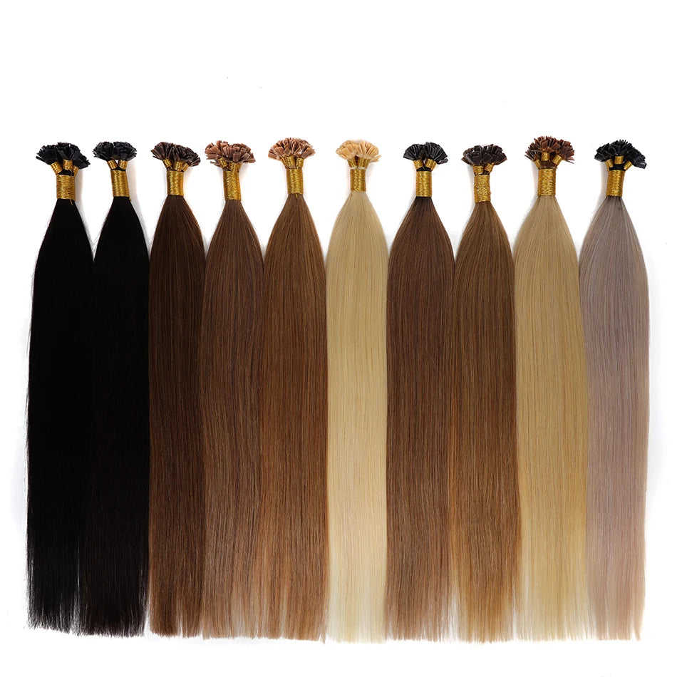 BHF Straight Flat Tip Human Hair Extensions – 1g/Strand, Keratin Fusion, Blonde & Brown