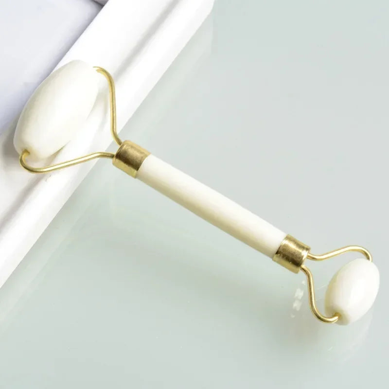 Double-Headed White Jade Facial Roller – Natural Stone Massage Tool