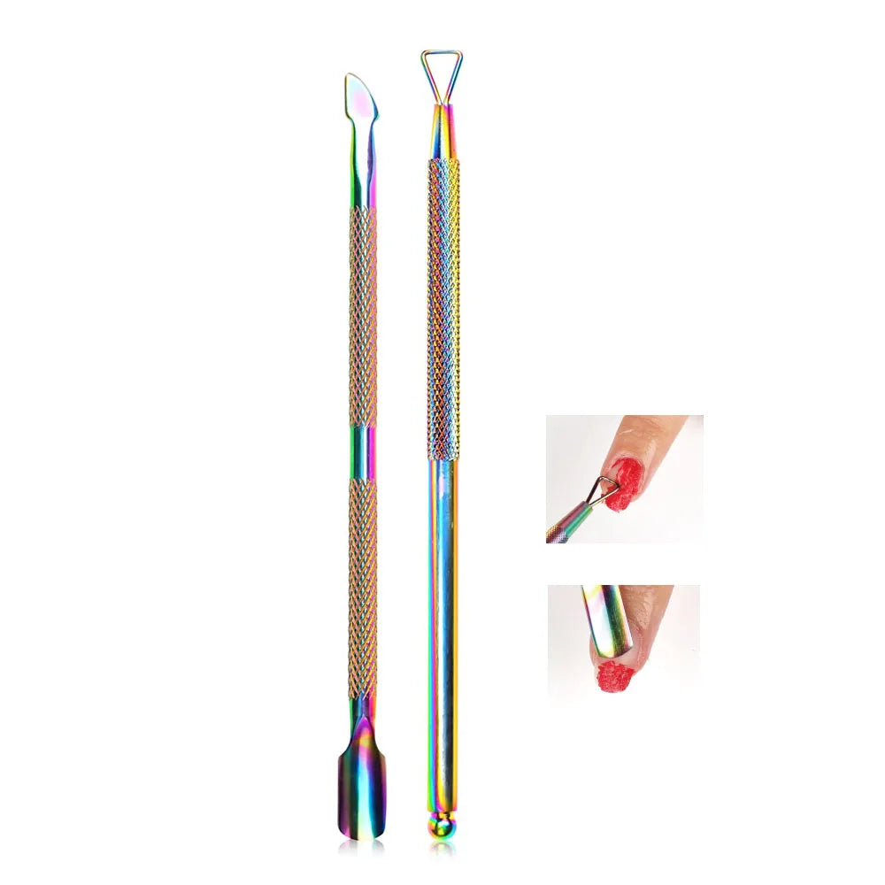 Double-Ended Cuticle Pusher & Spoon Nail Cleaner – Stainless Steel Triangle Gel Polish Remover Tool