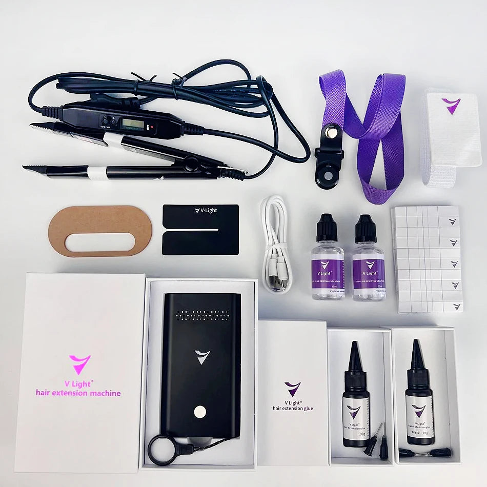 Shinehair Original V-Light Technology Hair Extension Machine & Glue Kit – Tape & V-Light Extensions Tool Set