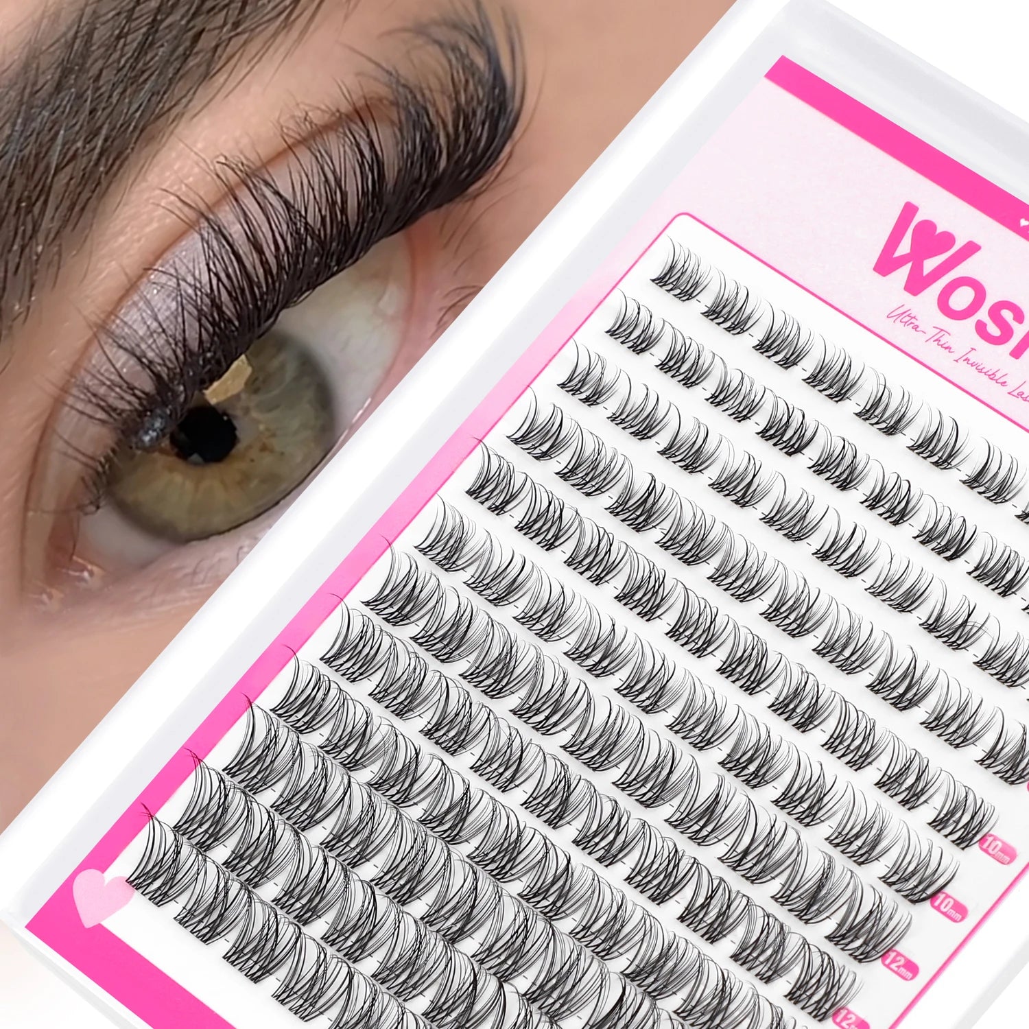 WOSHEER Natural Cluster Lashes – Volume Mixed Eyelash Extensions