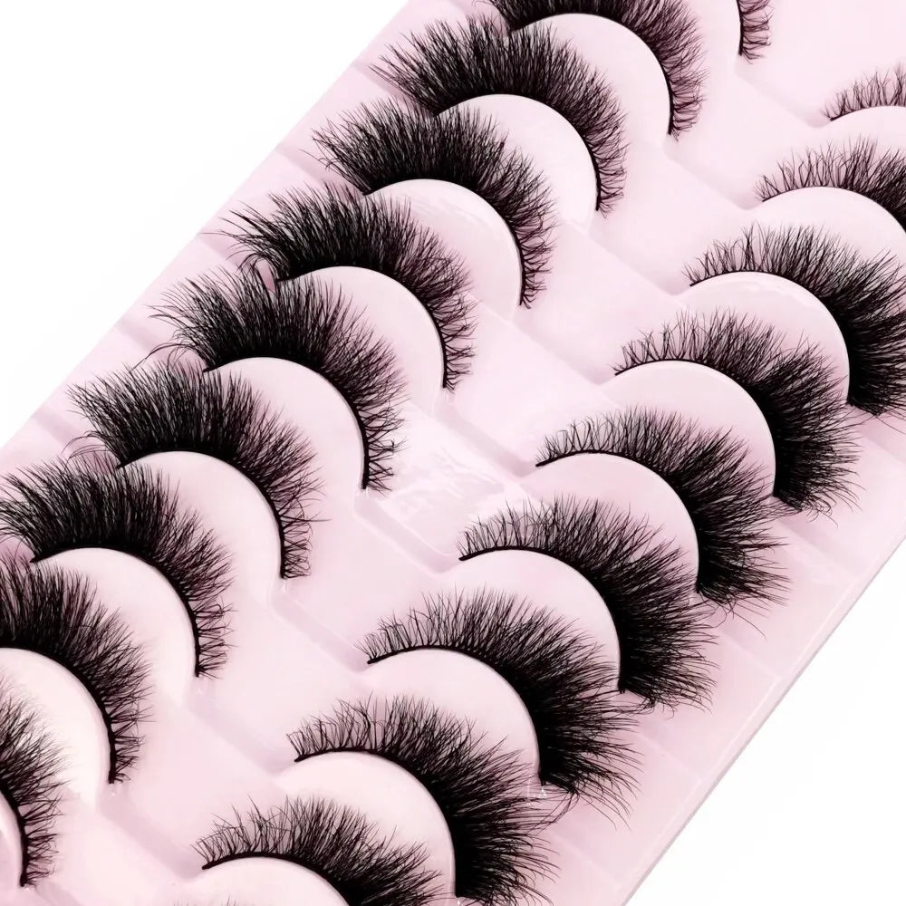 Cat Eye Wispy Mink Lashes – 10 Pairs, Natural Fluffy Long & Short False Eyelashes