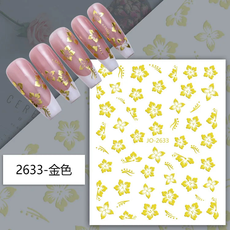 3D Y2K Hibiscus Floral Nail Stickers