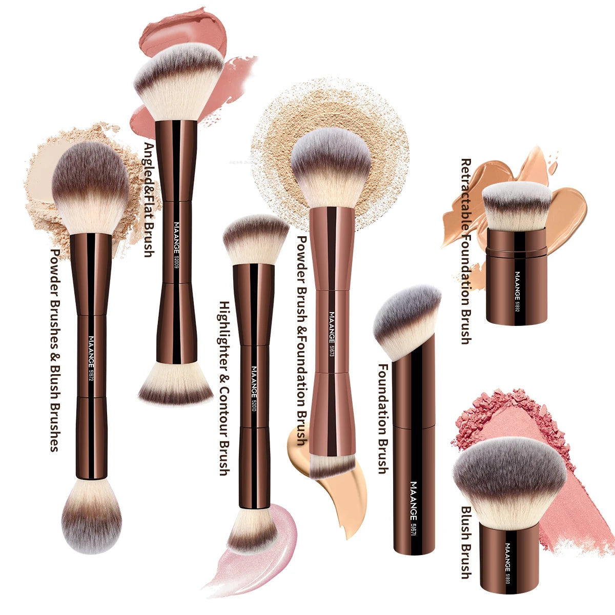 Double-Head Makeup Brush – Soft Fiber Brush for Foundation, Powder, Concealer, Blush & Bronzer Application