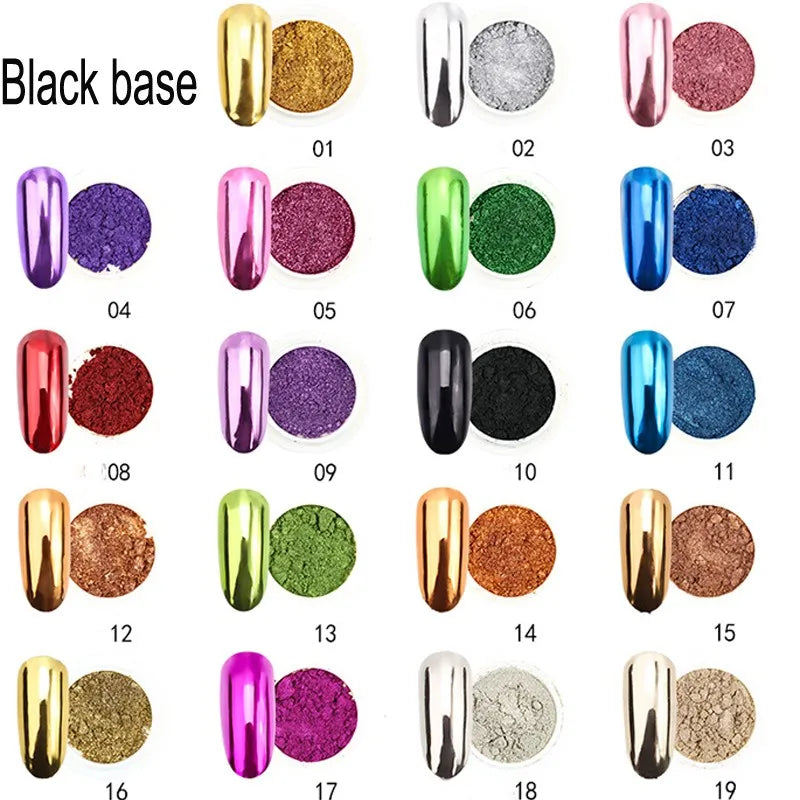 1Pc 19 Colors Nail Glitter Mirror Powder – 0.5g Chrome Dust Pigment for Nail Art & Dip Powder, JK47441