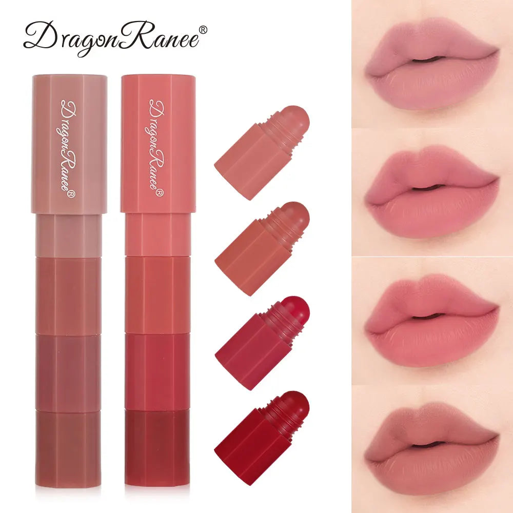 Mini 4-Color Matte Lipstick Pen – Moisturizing, Long-Lasting, Highly Pigmented