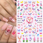 3D Butterfly & Flower Nail Art Stickers – Blue & Purple Decals for Manicure