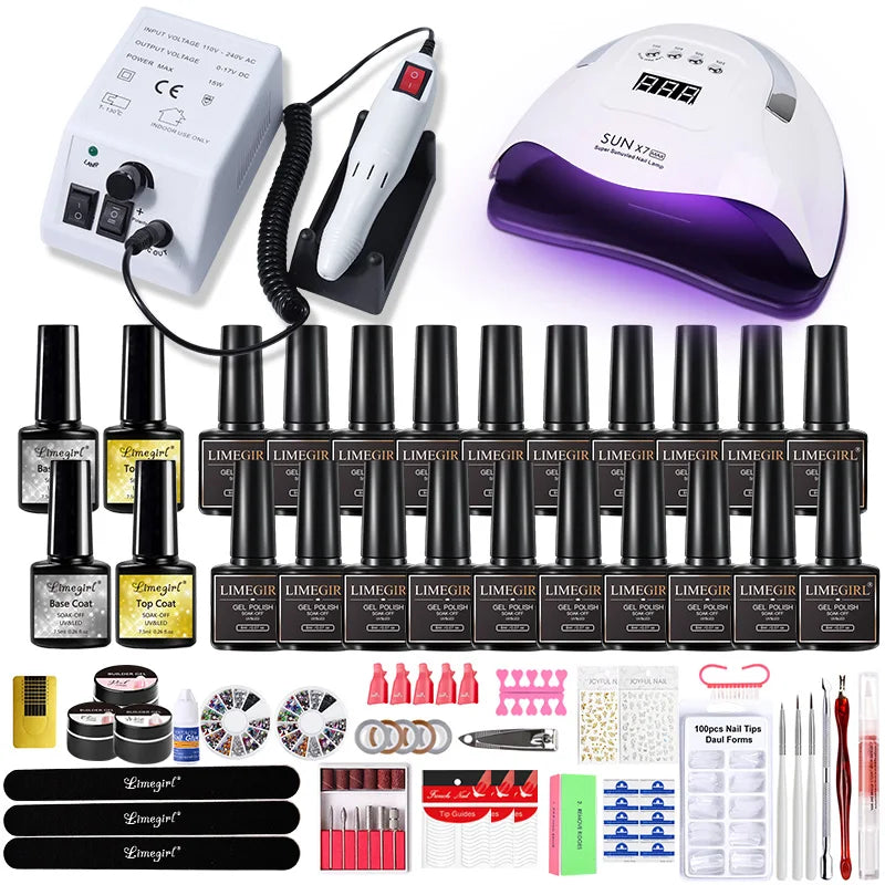 40-Color Gel Nail Kit with LED Dryer, Drill & Tools – Beginner Nail Art Set