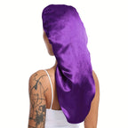 1pc Extra Large Silky Satin Sleep Bonnet for Straight Curly Hair, Dreadlocks, and Braids – Long Night Sleeping Cap