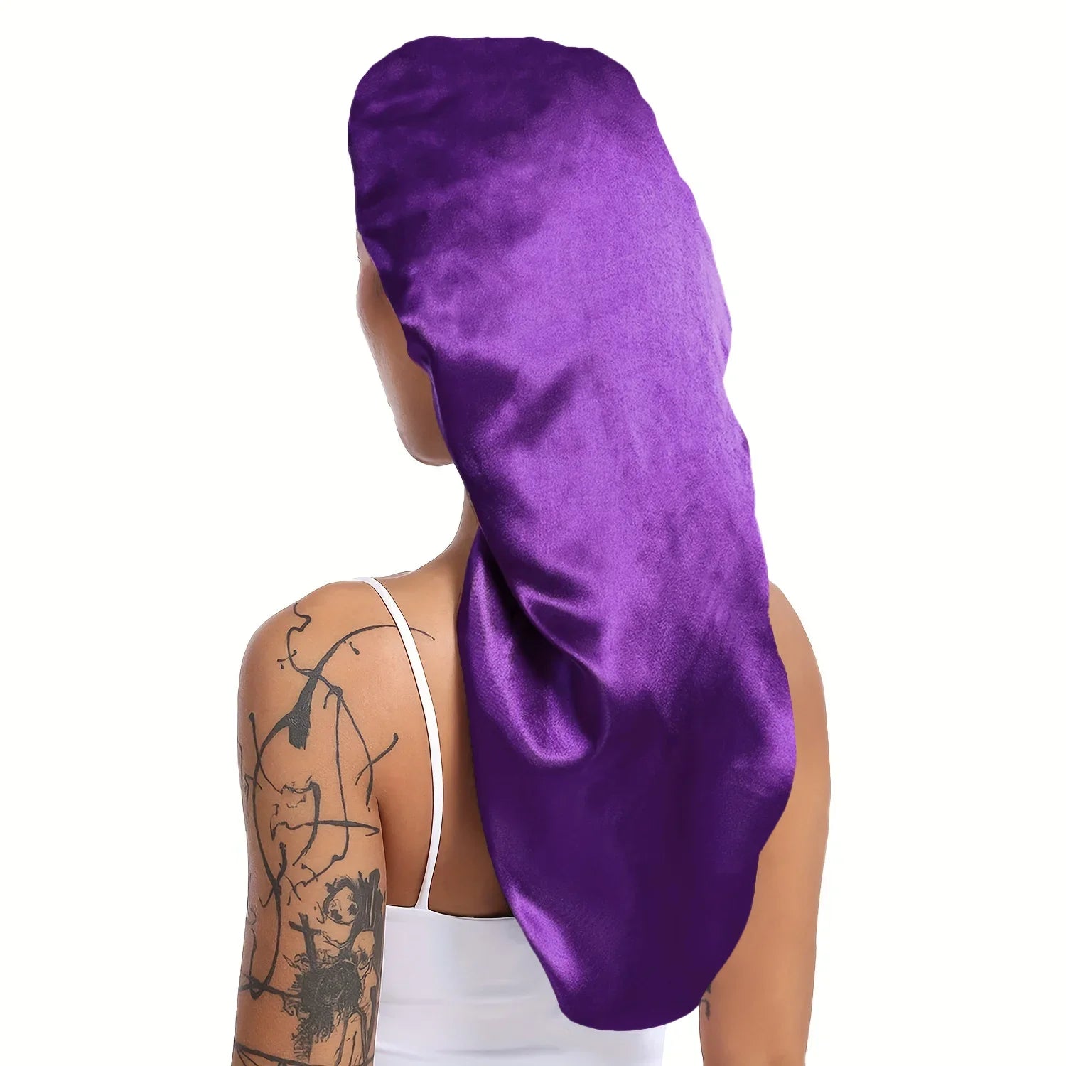 1pc Extra Large Silky Satin Sleep Bonnet for Straight Curly Hair, Dreadlocks, and Braids – Long Night Sleeping Cap