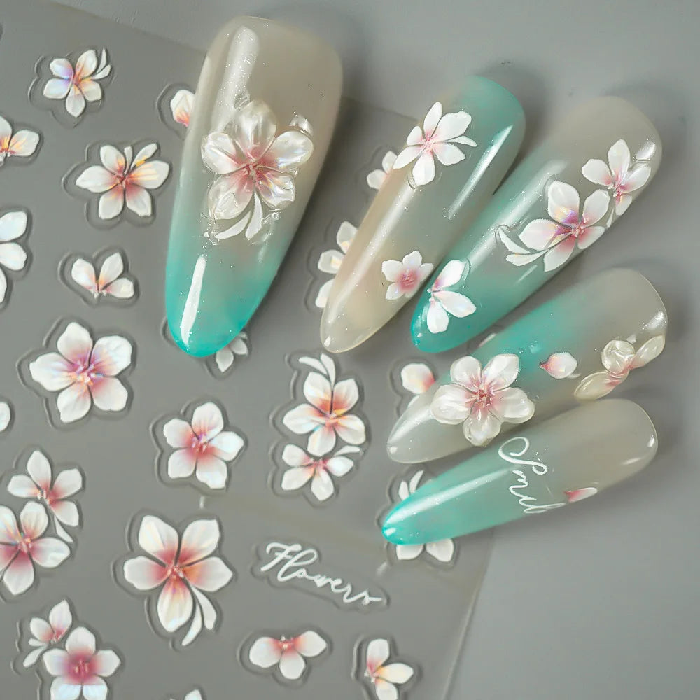 5D Spring Flower Nail Stickers – Embossed Floral Manicure Decals