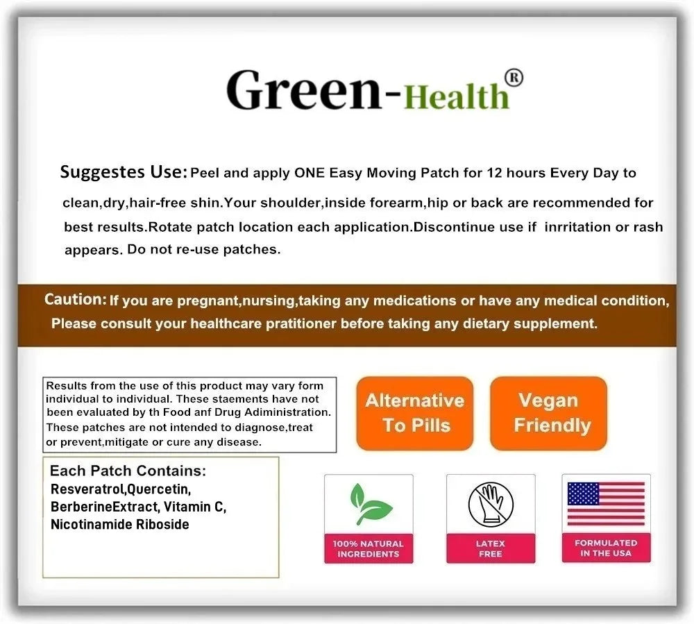 30 Patches Resveratrol Transdermal Patches With Berberine Quercetin Antioxidant Heart Support