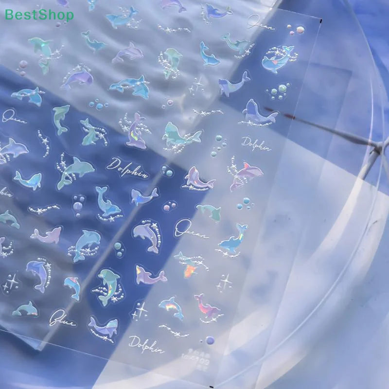 3D Summer Ocean Nail Stickers – Shell, Bubble & Dolphin Decals