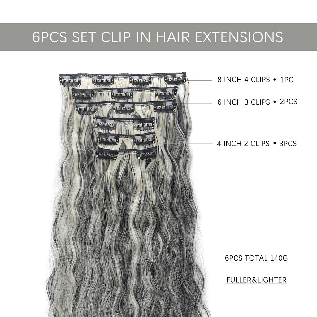 6PCS 20" Curly Synthetic Clip-In Hair Extensions – Wavy Style