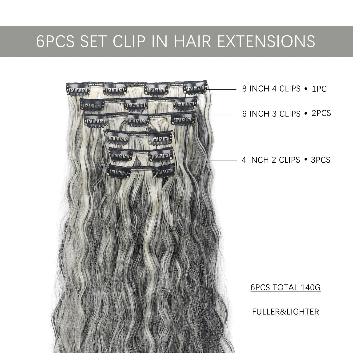 6PCS 20" Curly Synthetic Clip-In Hair Extensions – Wavy Style
