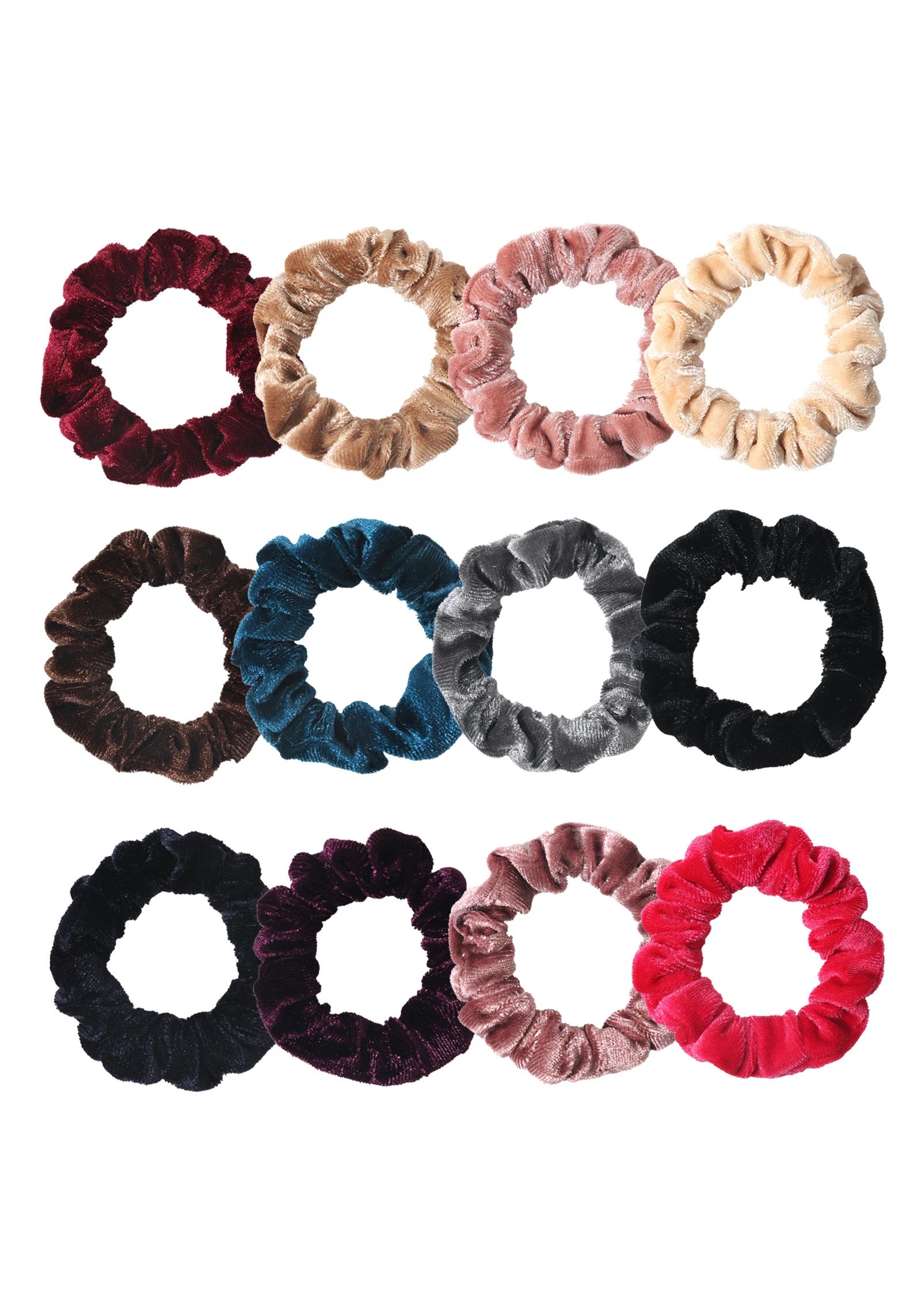 New Trendy Slim Hair Scrunchies Set – 12pcs Thin Velvet Hairbands for Women & Girls, Wholesale Rubber Bands