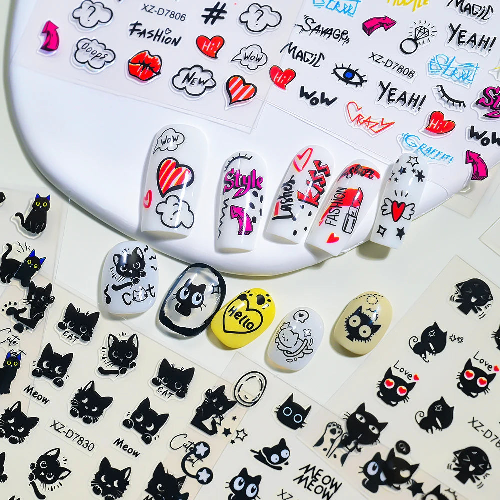 30pcs Cartoon Animal Nail Stickers – Cat & Dog Graffiti Decals