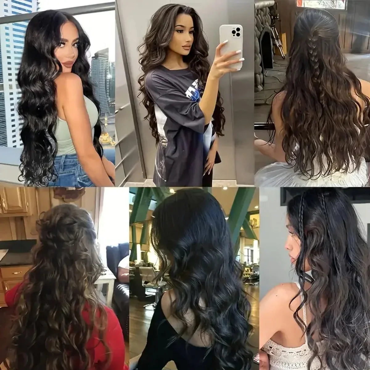 20" Curly Synthetic Hair Extensions – 5PCS Heat-Resistant Black Hairpieces