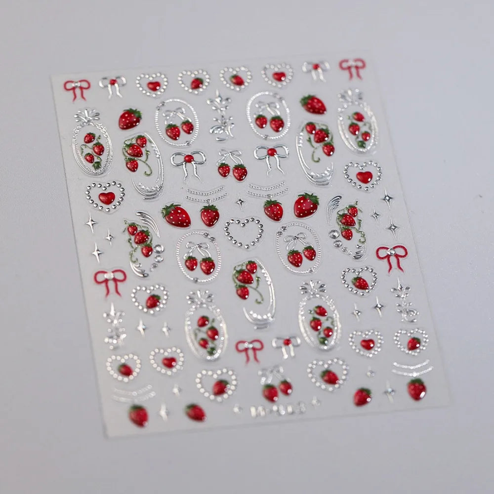 5D Strawberry & Cherry Nail Stickers – DIY Sweet Fruit Manicure Decals