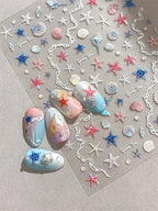 1 Sheet 5D Summer Seashell Nail Stickers – Starfish & Conch Decals