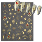 3-Pack 3D Nail Stickers – Gold, Silver & Rose Gold Laser Moon & Butterfly Decals
