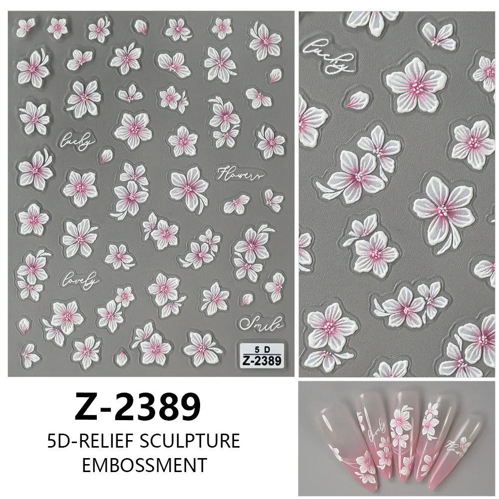 5D Spring Flower Nail Stickers – Embossed Floral Manicure Decals