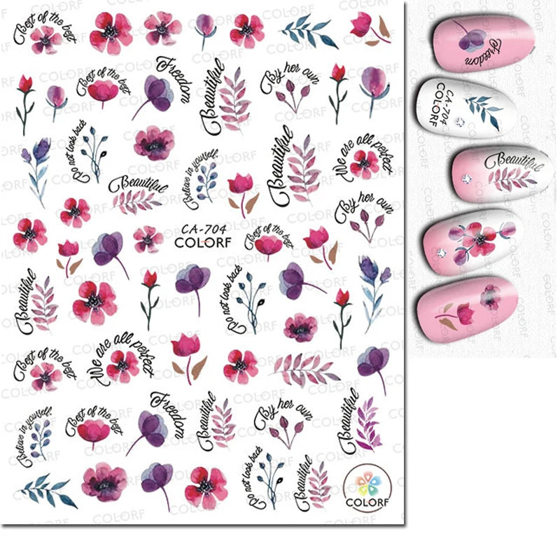 3D Butterfly & Flower Nail Art Stickers – Blue & Purple Decals for Manicure