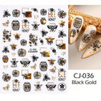 Black & Bronze Nail Art Stickers – Animal, Plant & Love English Designs