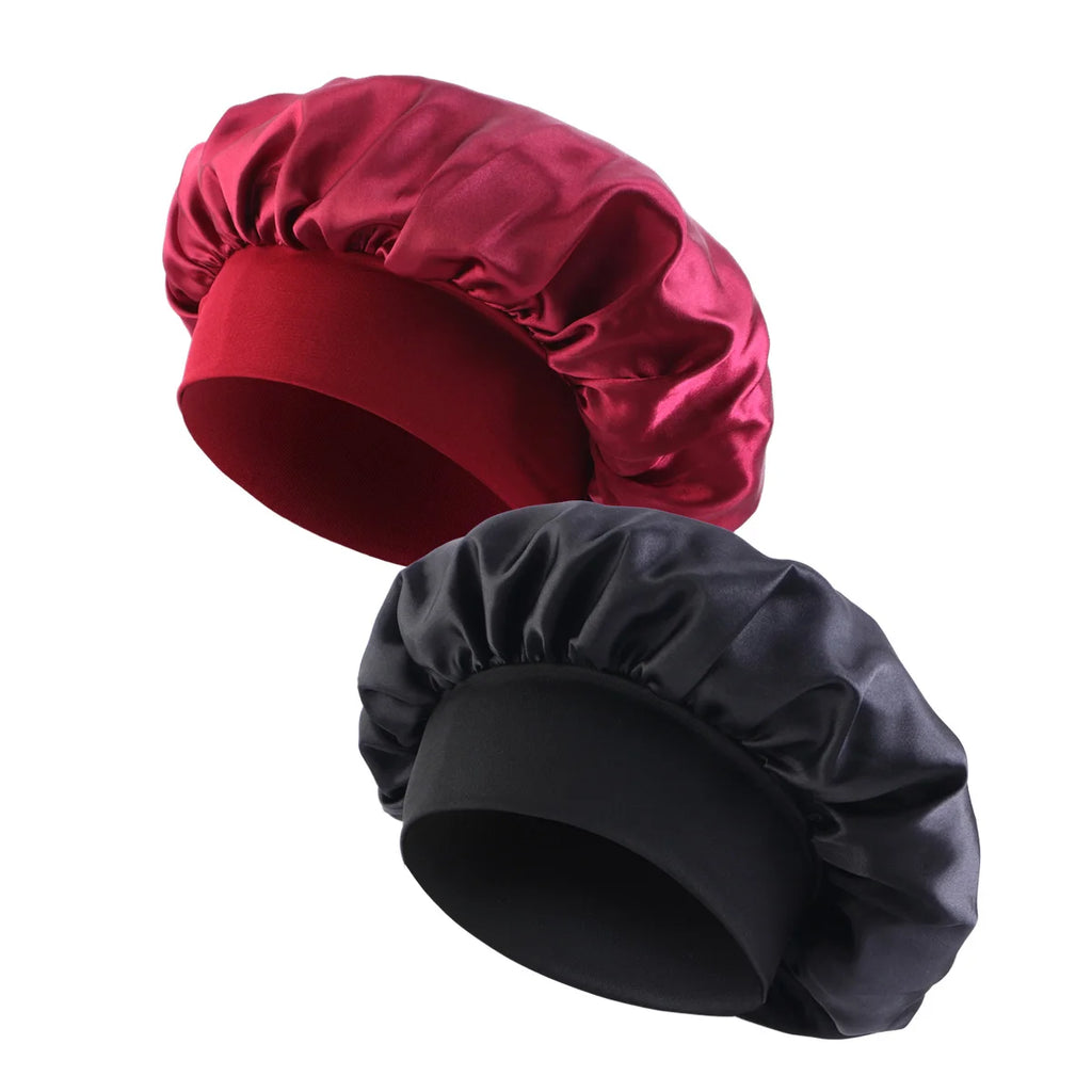 New Women’s Satin Solid Wide-Brimmed Sleeping Hat – Unisex Elastic Head Wrap Bonnet for Hair Care