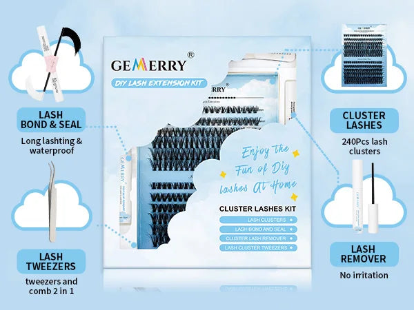 DIY Lash Extension Kit – 280 Clusters with Bond, Seal, Remover & Tweezers (40/50 Pack)
