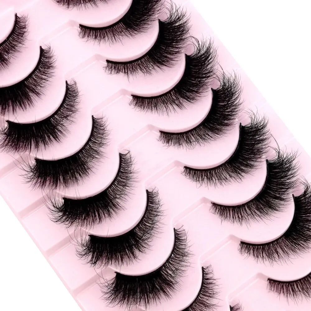 Cat Eye Wispy Mink Lashes – 10 Pairs, Natural Fluffy Long & Short False Eyelashes