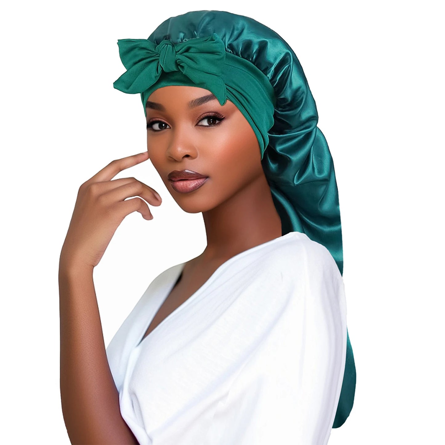 Women’s Satin Sleeping Bonnet with Long Tail – Braid Hair Night Cap Head Cover for Sauna, Bathing & Shower Use