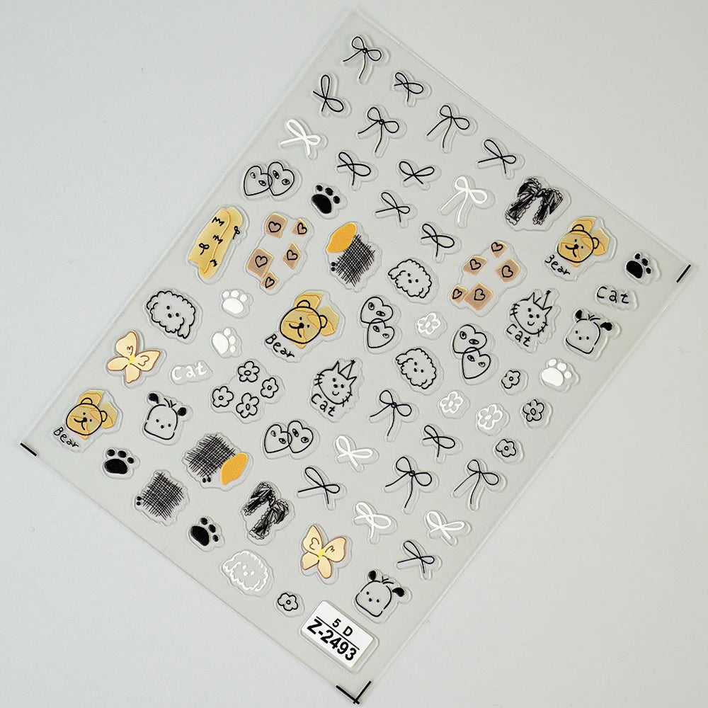 5D Cute Animal Nail Stickers – Cat & Dog Graffiti Decals