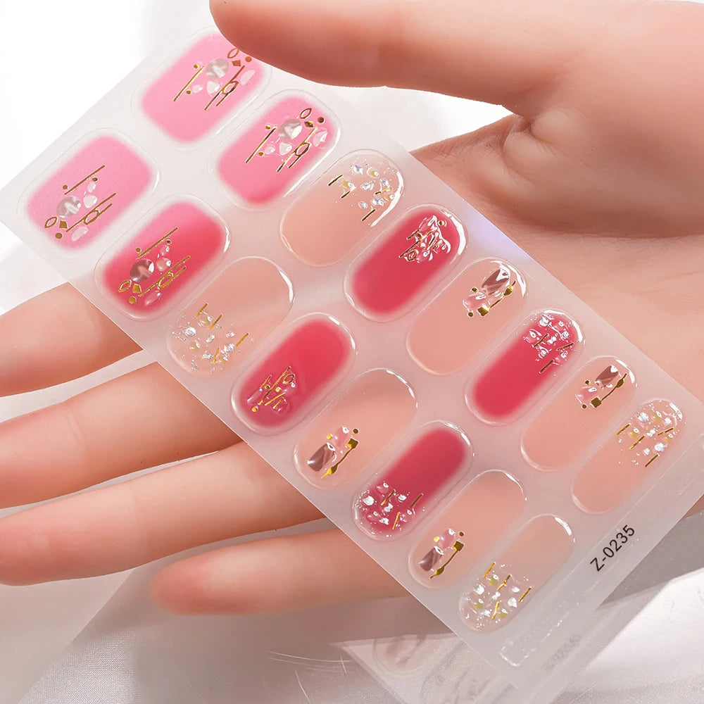 Dopamine Color 5-Sheet Nail Sticker Set – 80 Tips, 3D Foil & Line Full-Cover Wraps