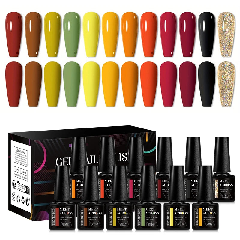 MEET ACROSS 12pcs Macaron Gel Nail Polish Set – UV Soak Off Manicure Kit