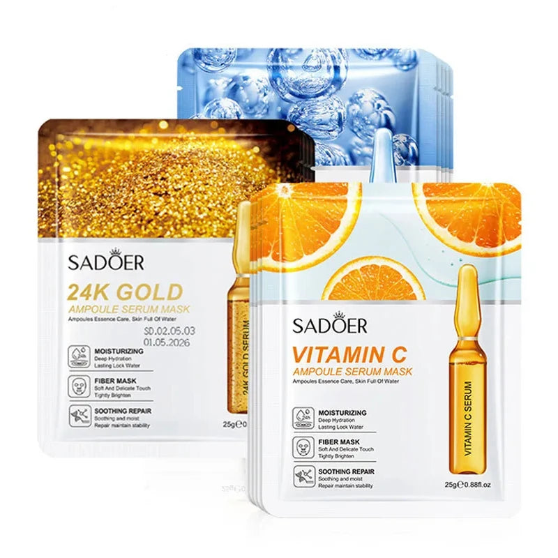 10pcs 24K Gold Vitamin C Hydrating Face Masks
