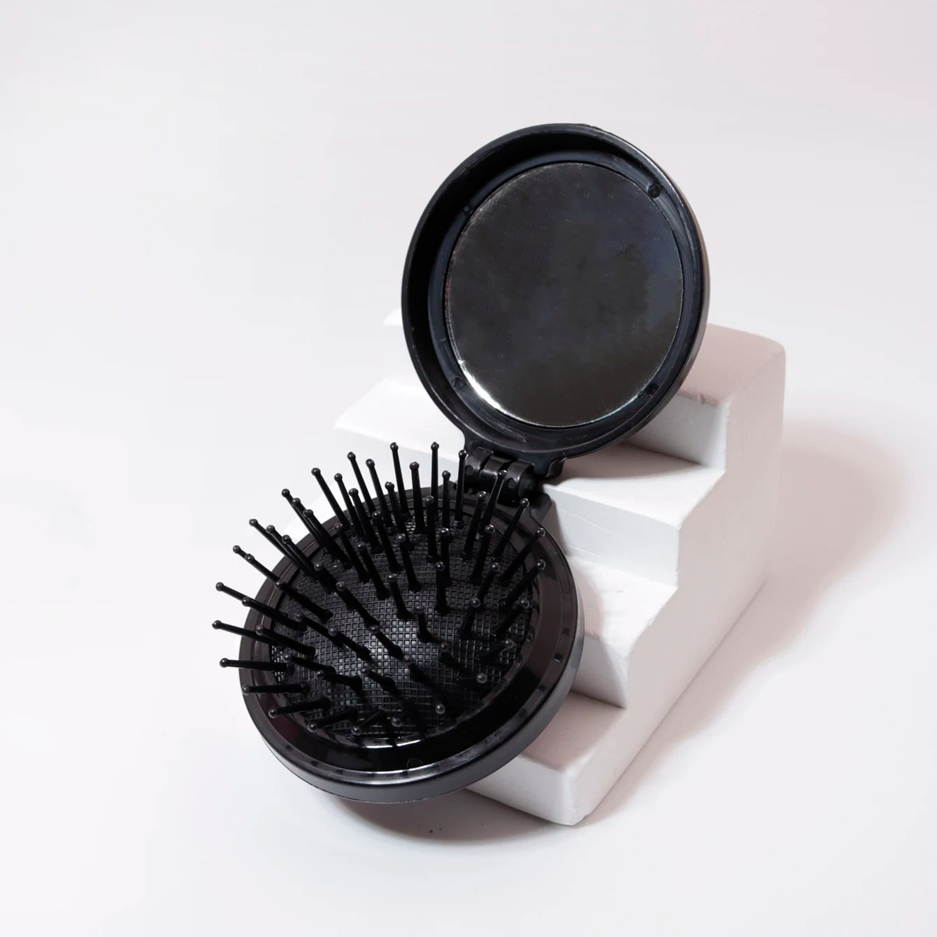 1/2pc Folding Travel Mirror Hair Brush – Round Pocket Comb for Wigs & Real Hair Styling