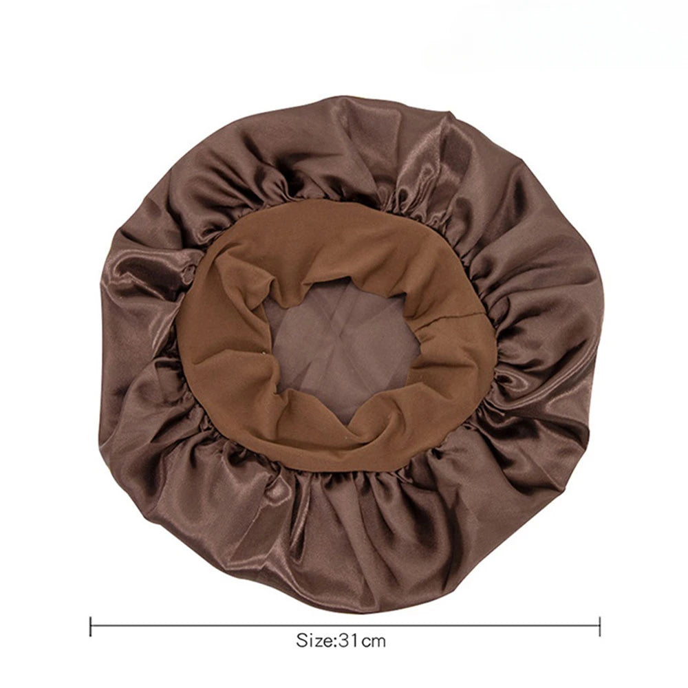 Adjustable Solid Satin Bonnet – Long Hair Care Sleep Hat for Women, Silk Head Wrap & Shower Cap