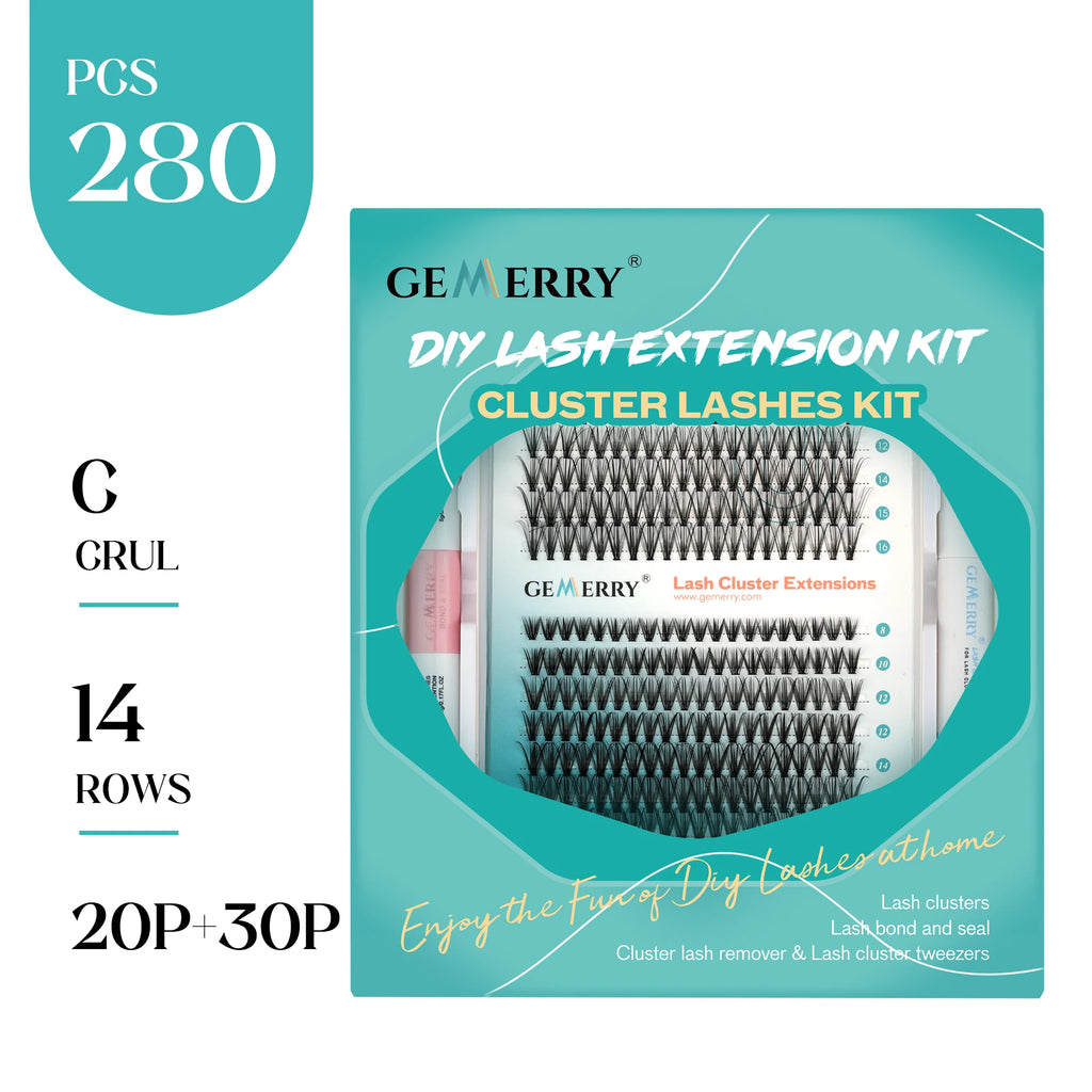 DIY Lash Extension Kit – 280 Clusters with Bond, Seal, Remover & Tweezers (40/50 Pack)