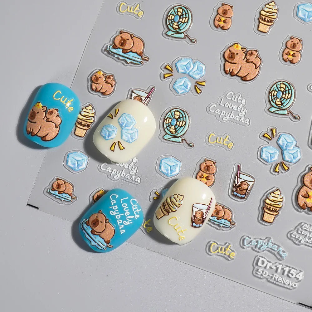 Kawaii Capybara & Spotted Puppy Nail Art Stickers – DIY Manicure Decals