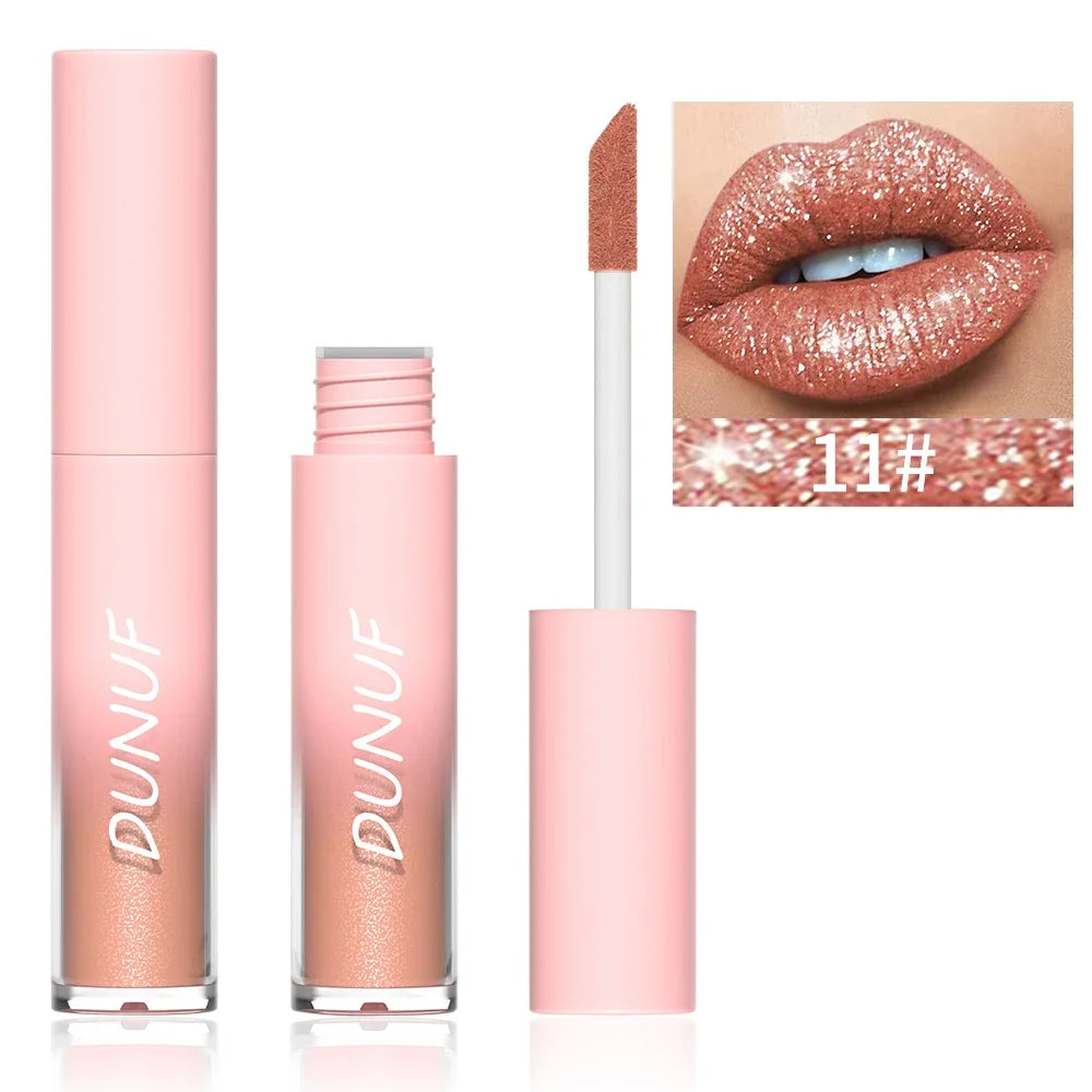 Diamond Glitter Liquid Lip Gloss – Long-Lasting, Waterproof, Non-Stick, Metallic Shine